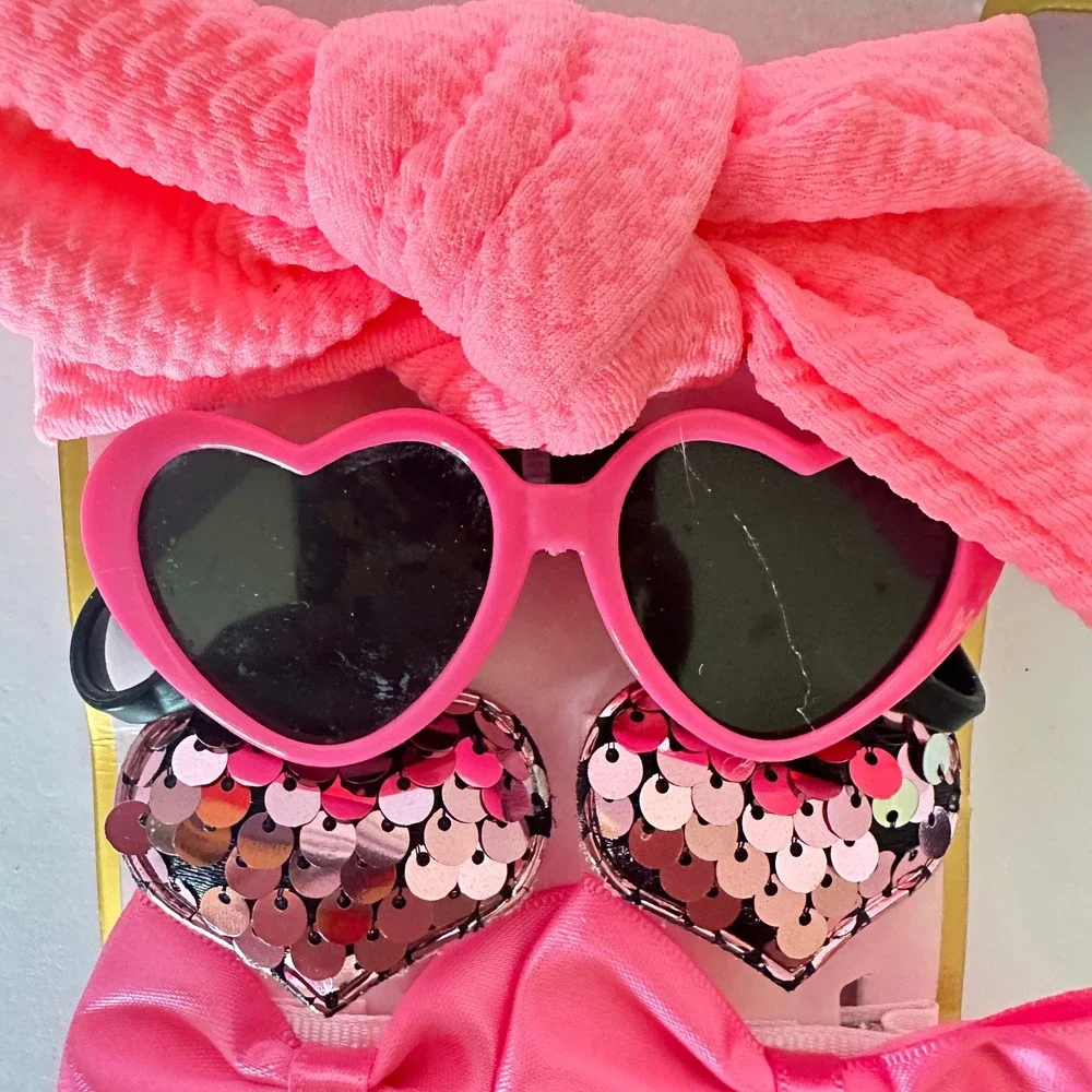 Paris Hilton Pet Shop Dog Accessory Set 10pc Pink New Bows Sunglasses Headband